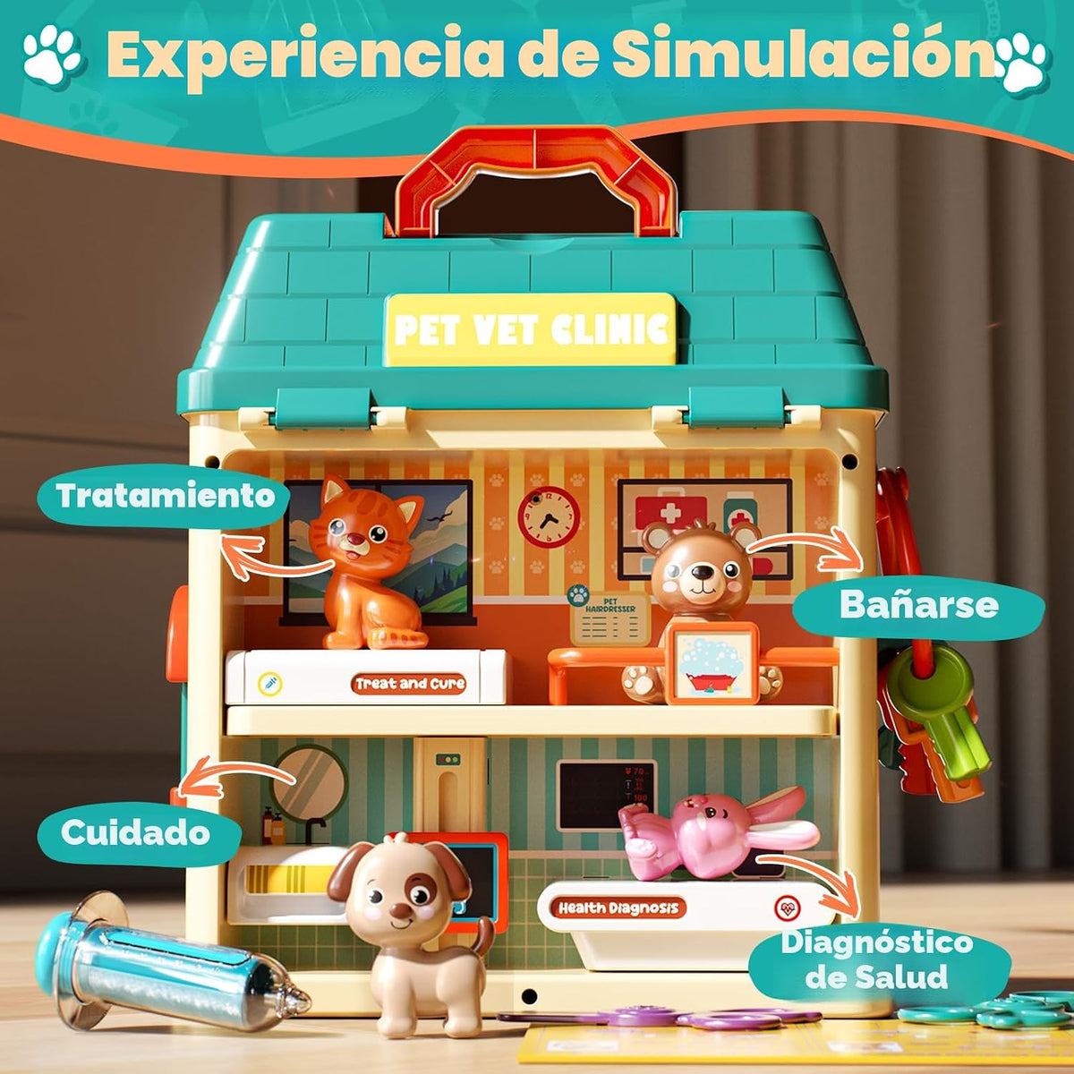 Lehoo Castle Critter Clinic con Key, Juguetes de Juego de Doctor para Niños de 3-5 años