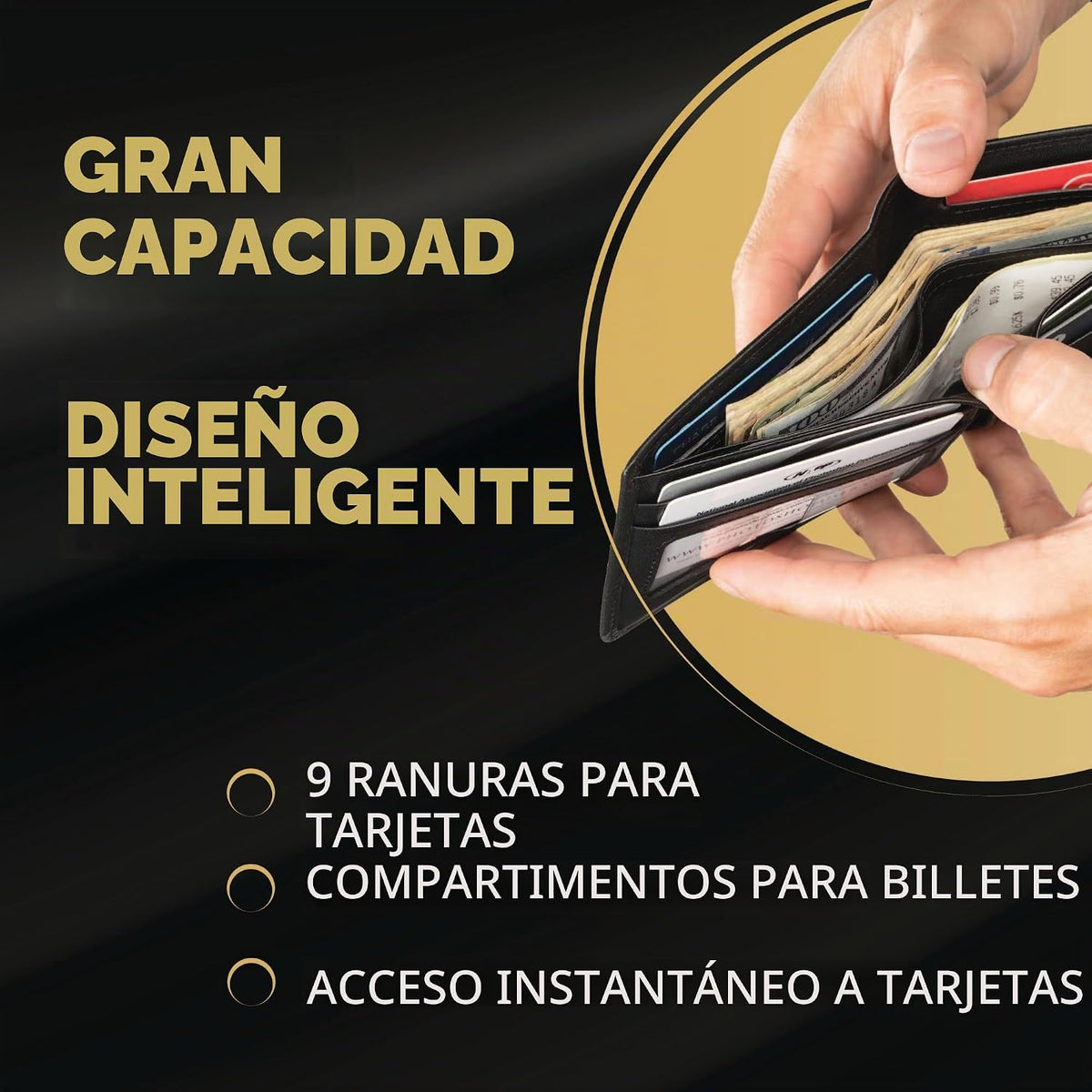 Cartera plegable de cuero para hombre con bloqueo RFID y ventana