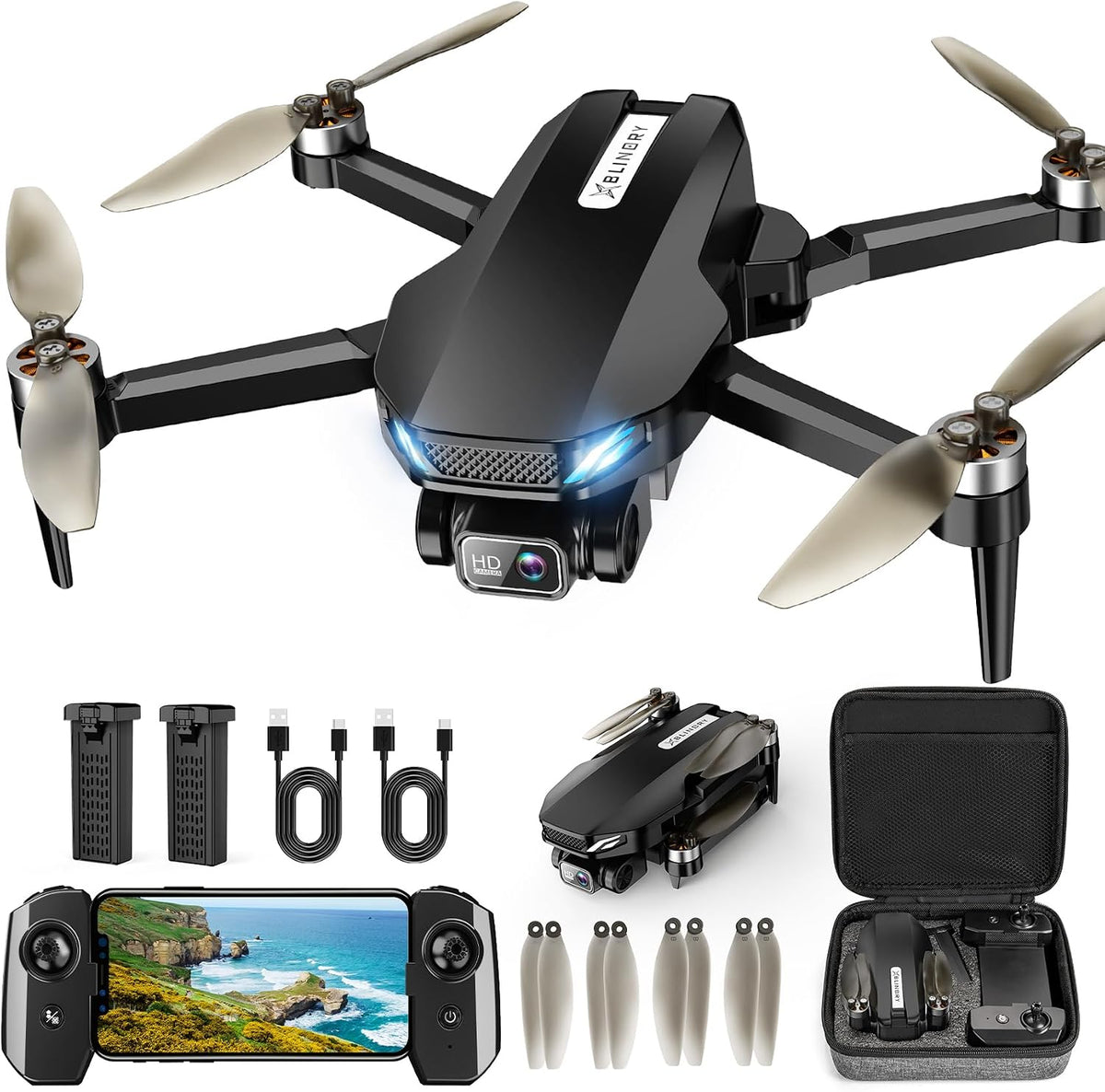 Drone GPS con cámara para adultos, 2K HD FPV Drone con retorno automático, sígueme, vuelo circular, vuelo de punto de referencia, vuelo estable, motor sin escobillas, cuadricóptero de control remoto