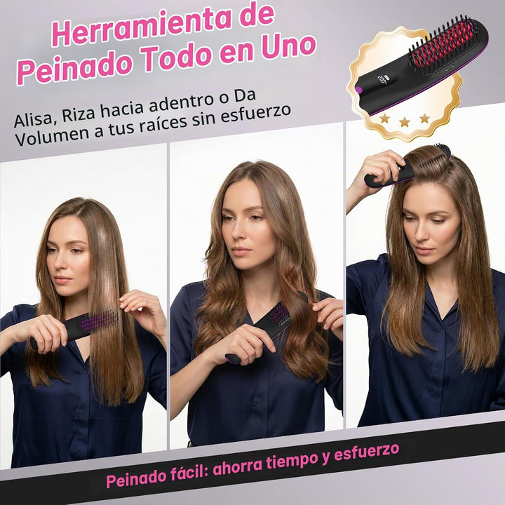 Cepillo alisador de cabello inalámbrico, cepillo portátil para alis...