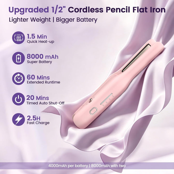 Youbella Plancha plana inalámbrica para cabello corto, mini alisado...