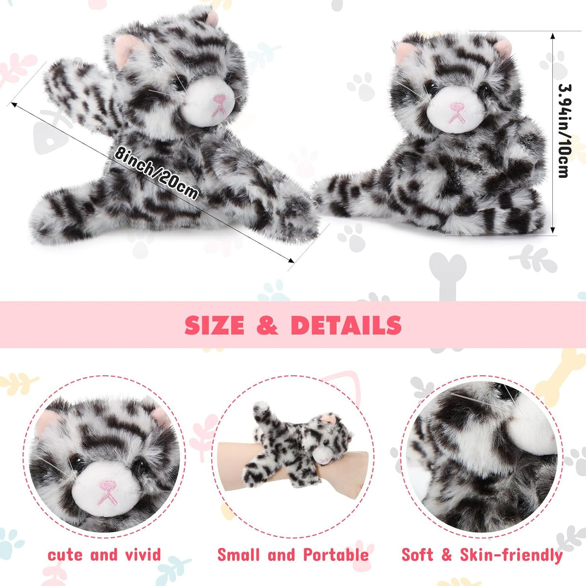 Liliful Paquete de 8 pulseras de peluche para niños, gatitos