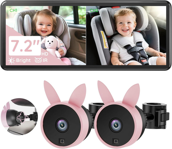 Babyvue BV3 MAX Cámara dual para coche de bebé para 2 niños, pantal...