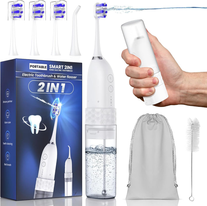 Cepillo de dientes eléctrico con hilo dental de agua, kit de limpie...