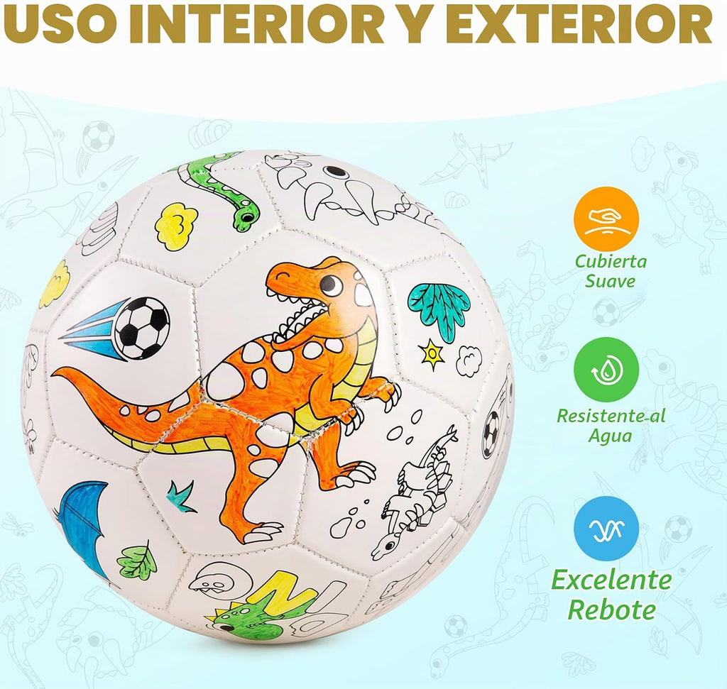 EVERICH TOY Pinta Tu Propio Balón de Fútbol, Regalo de Fútbol de Dinosaurio para Niños y Niñas