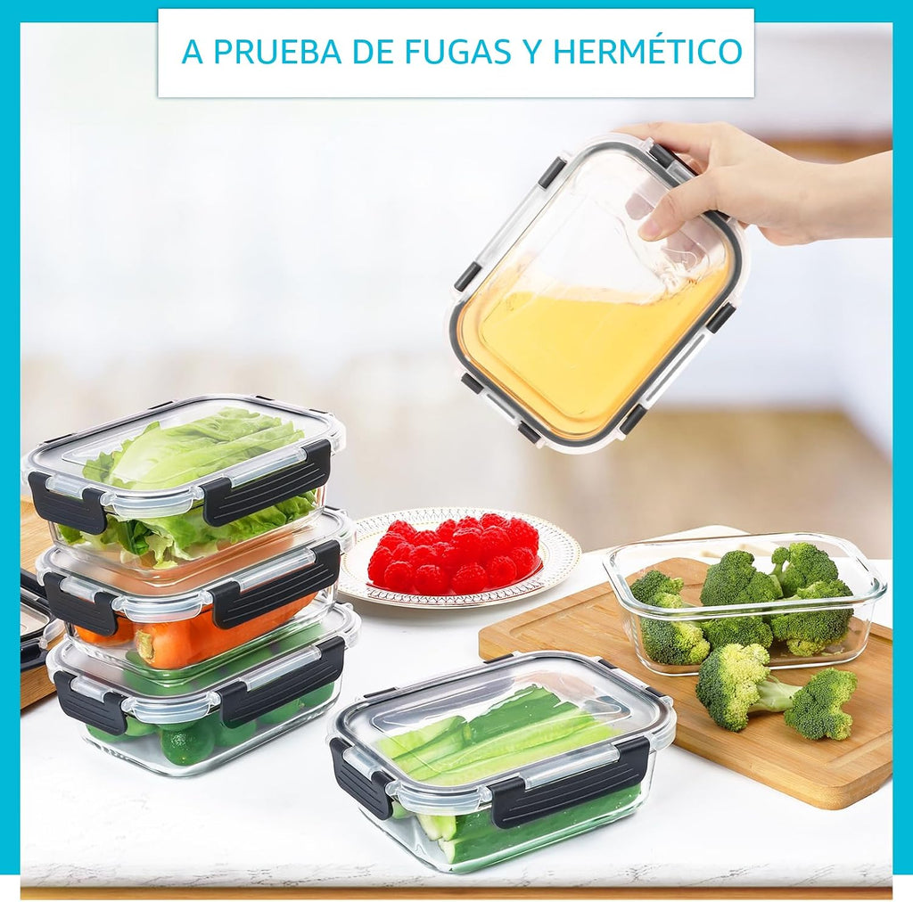 Skroam Paquete de 10 recipientes de vidrio para preparación de comidas, recipientes herméticos de vidrio de 22 onzas con tapas, recipientes de almacenamiento de cocina para almuerzo