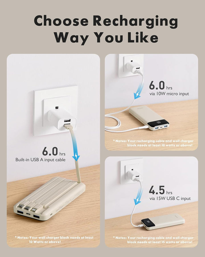 Charmast Cargador portátil con cables incorporados, banco de energí...