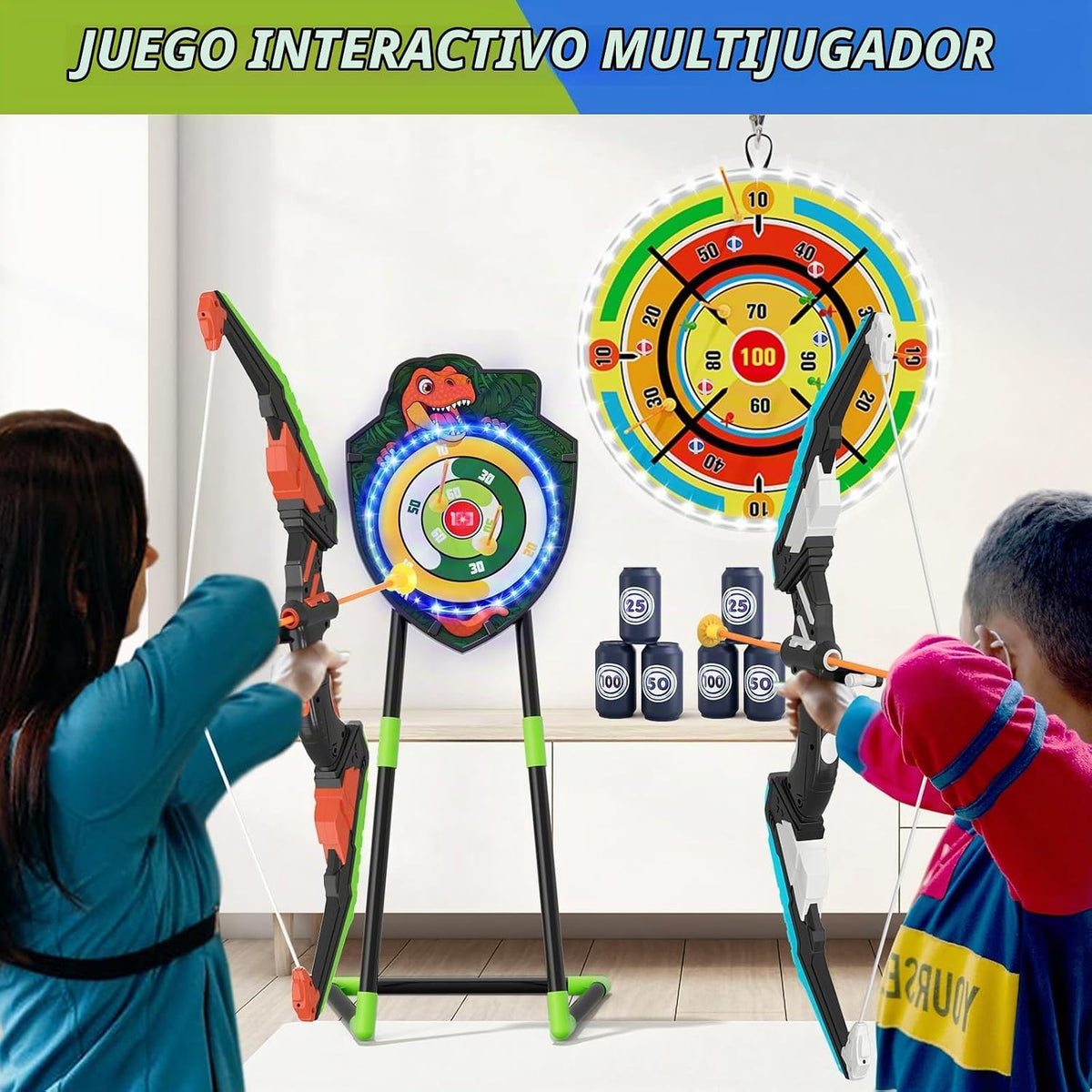 Bow y Arrow para Kids, LED Light Up Archery Set, Indoor Outdoor Sport Gifts para Boys Girls Ages 4-12