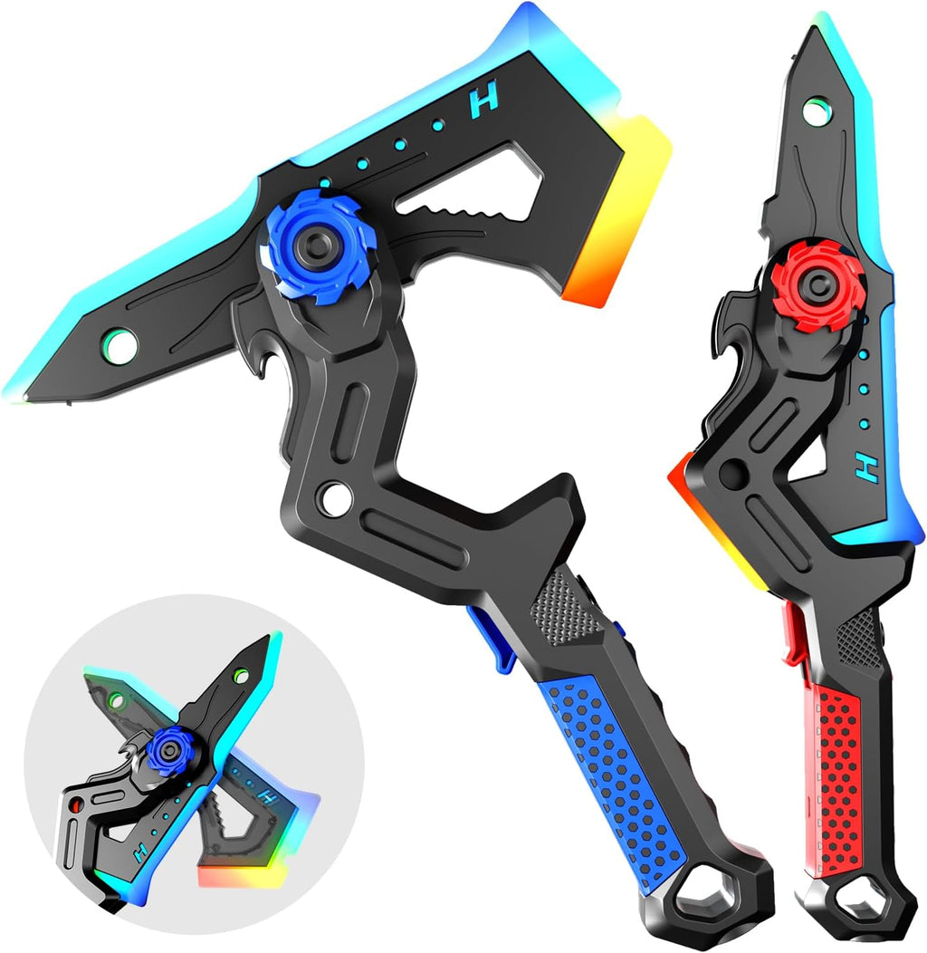 Paquete de 2 espadas de luz transformadora para niños, espada LED recargable brillante y hacha juguetes con aerosol de niebla y sonido, armas conectables de doble hoja, accesorios de cosplay para