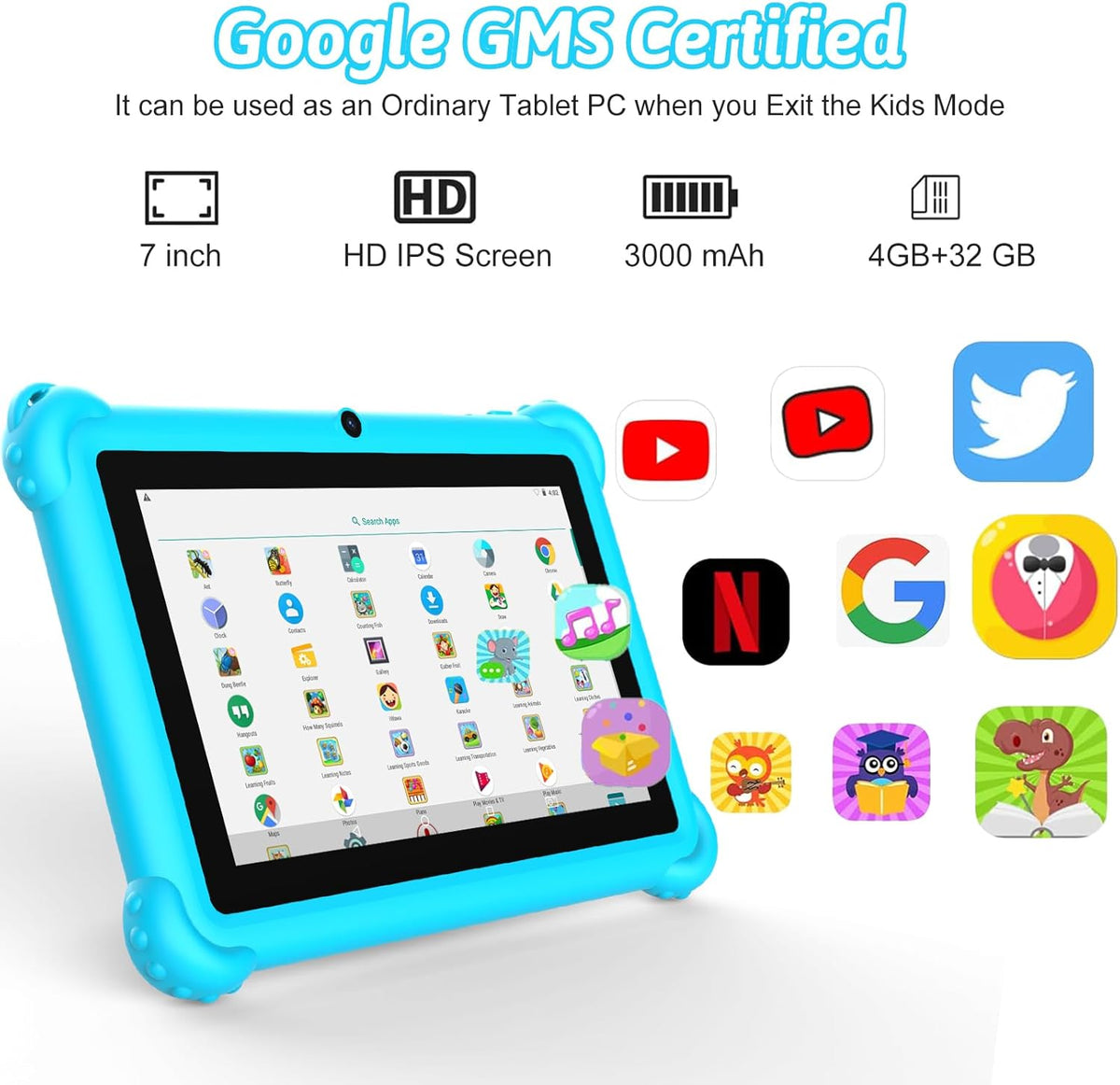 Tablet infantil de 7 pulgadas para niños pequeños, Android 12, 4 GB...