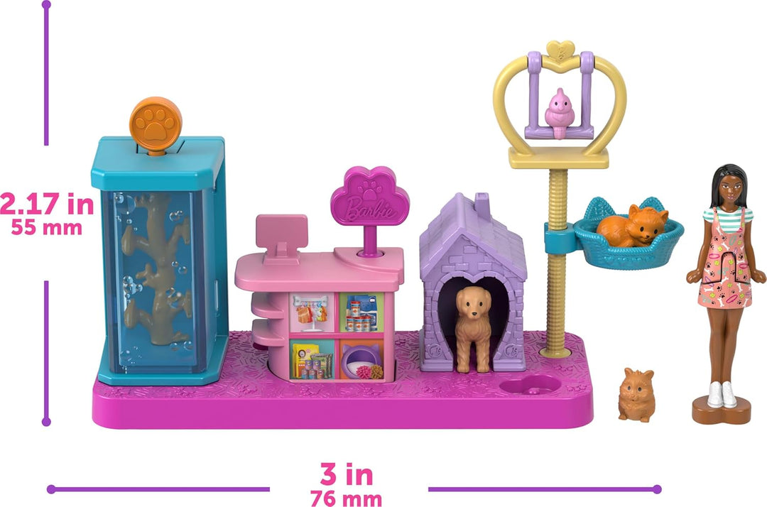 Barbie Mini Land DreamHouse y 3 juegos con 4 muñecas de 1.5 pulgada...