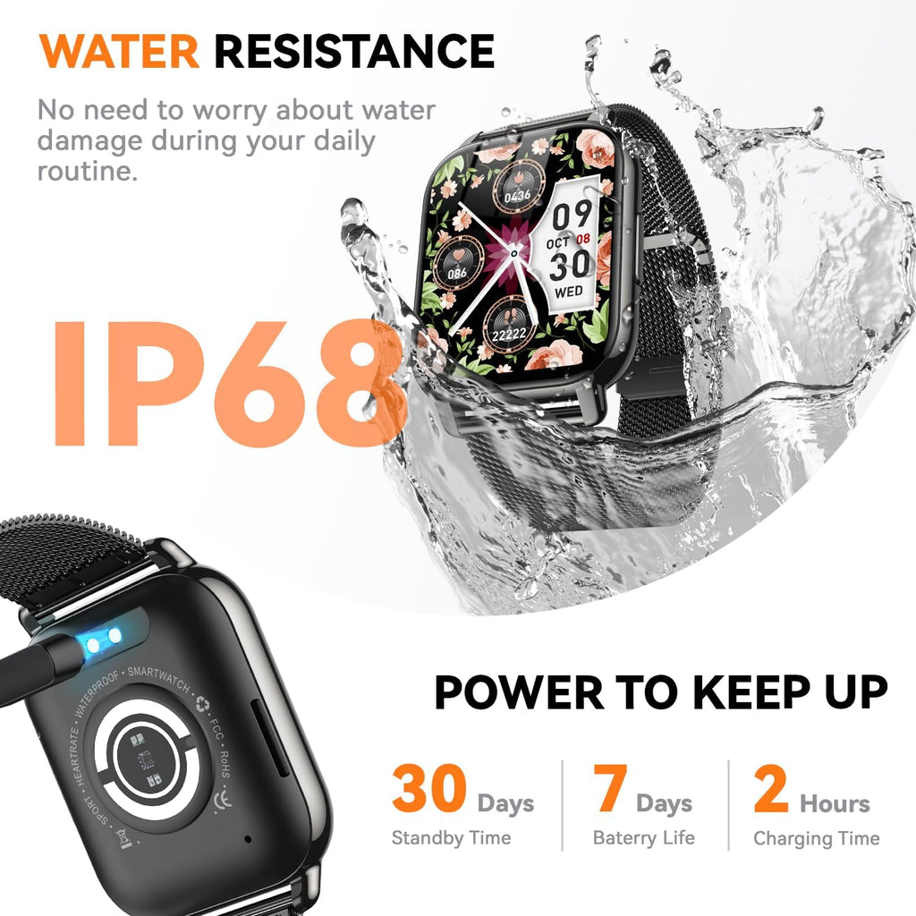 Reloj inteligente para mujer (3 bandas), reloj inteligente con llamadas Bluetooth y control de voz AI, pantalla HD de 1.85 pulgadas, monitor de frecuencia cardíaca/SpO2, rastreador de sueño, compatible con Android iOS (negro)