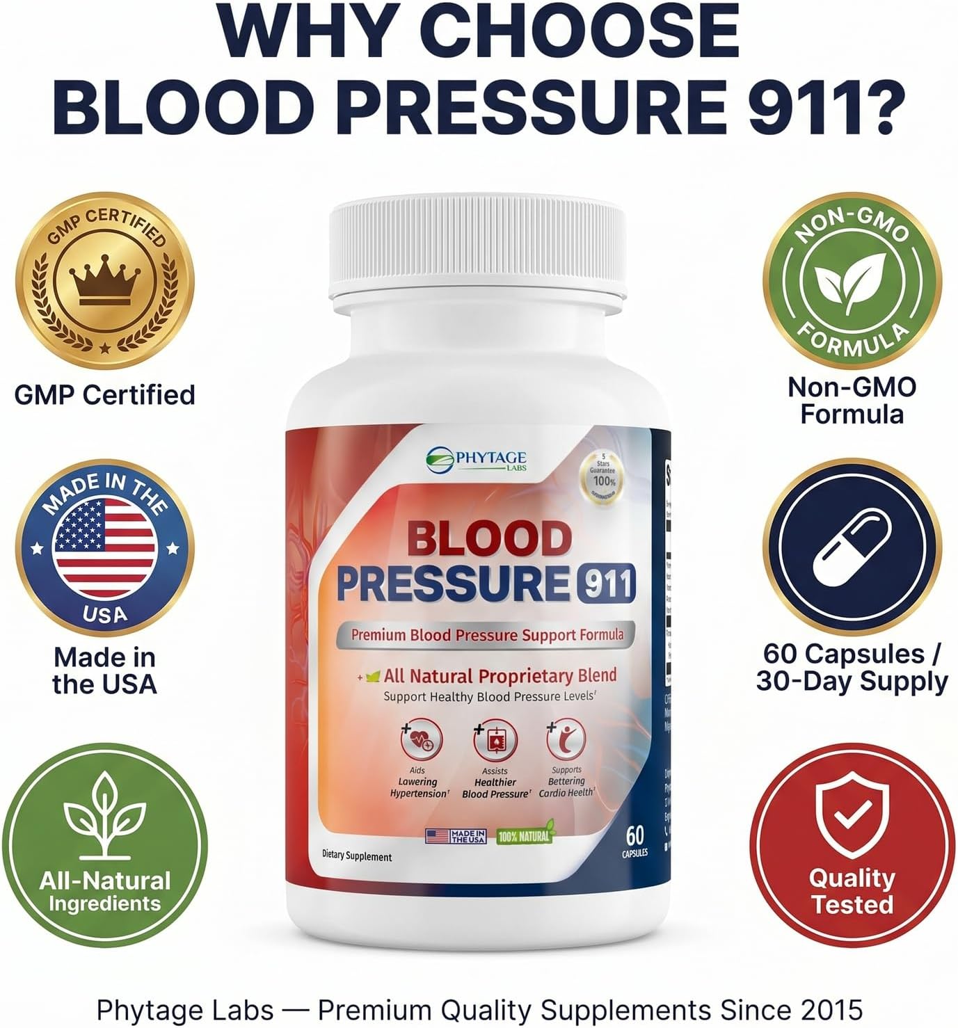 Phytage Labs Suplemento premium 911 para la presión arterial - Píld...