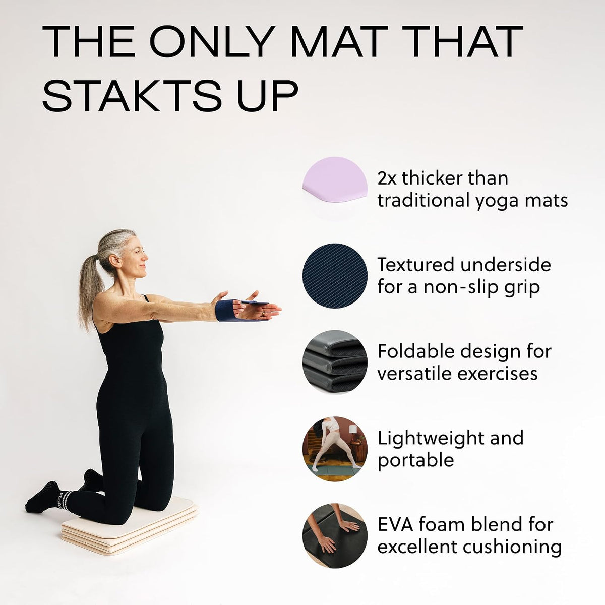 Stakt Esterilla de yoga plegable Pro - Esterilla antideslizante 2 en 1 para