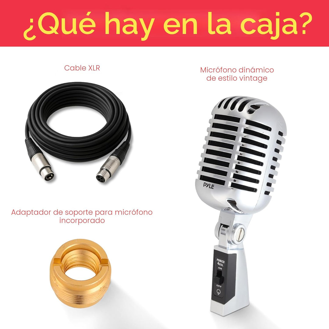 Micrófono clásico retro Pyle PDMICR42R con cable de 16 pies, color...