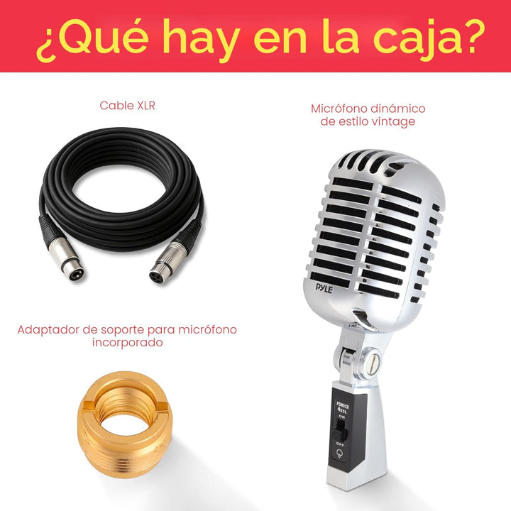 Micrófono clásico retro Pyle PDMICR42R con cable de 16 pies, color...