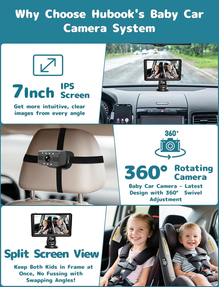 Cámara de coche para bebé pantalla dividida de 7 pulgadas