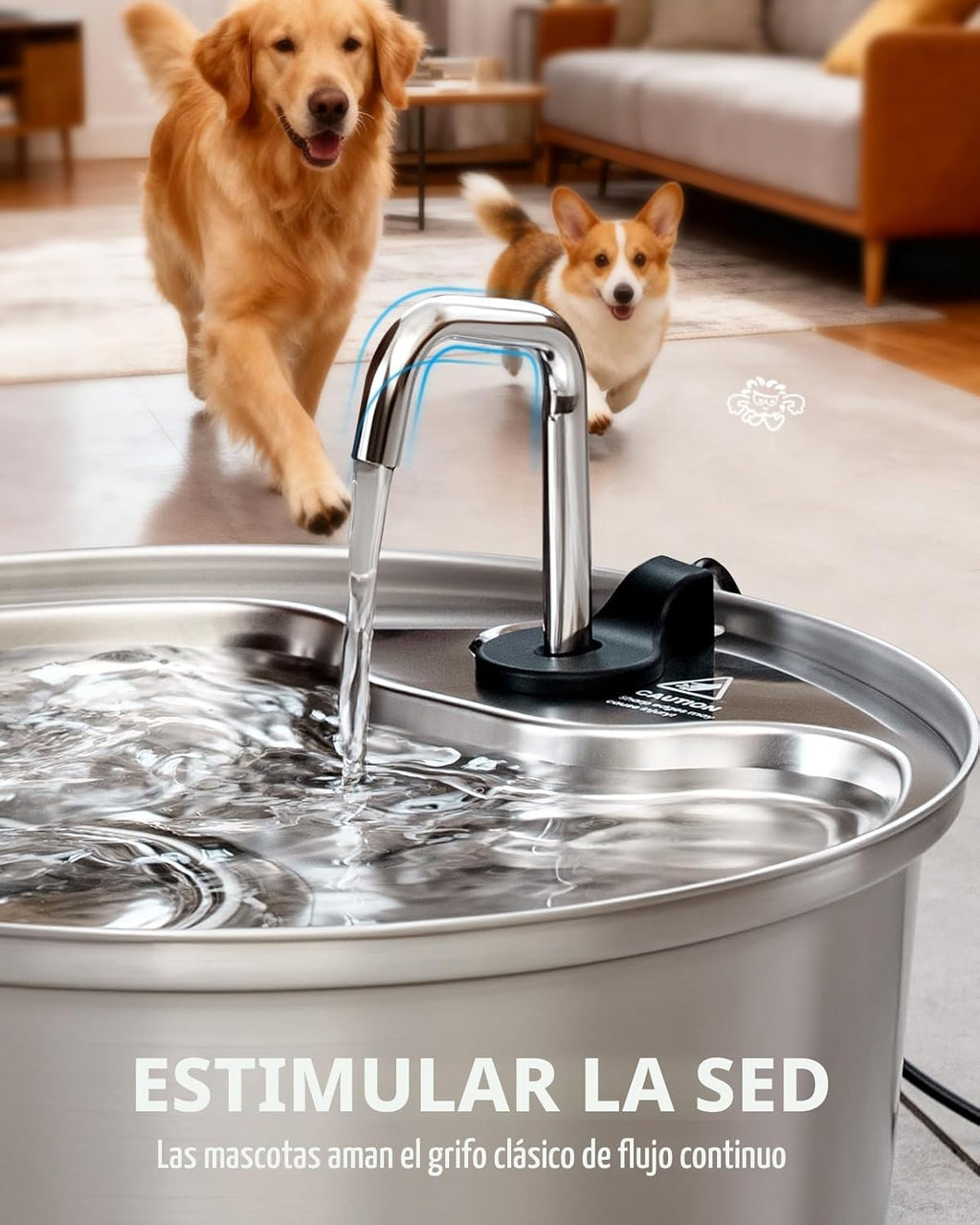 Fuente de agua para perros, 7L/1.8 galones, acero inoxidable 304