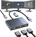 Adaptador USB C a 3 HDMI con PD 100W/USB3.0, 4K a 60Hz 3 vías HDMI Splitter Pantalla extendida para 3 monitores, estación de acoplamiento de monitor triple para laptop Dell/HP/Mac, concentrador SST