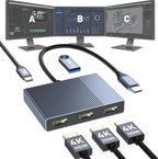 Adaptador USB C a 3 HDMI con PD 100W/USB3.0, 4K a 60Hz 3 vías HDMI Splitter Pantalla extendida para 3 monitores, estación de acoplamiento de monitor triple para laptop Dell/HP/Mac, concentrador SST