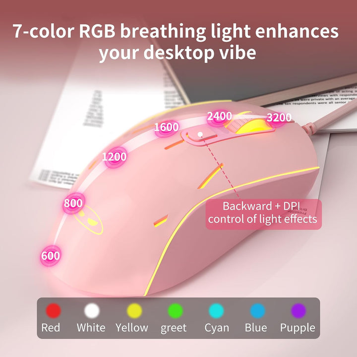 Combo de teclado y ratón rosa cremoso, MageGee GK980 - Teclado rosa...