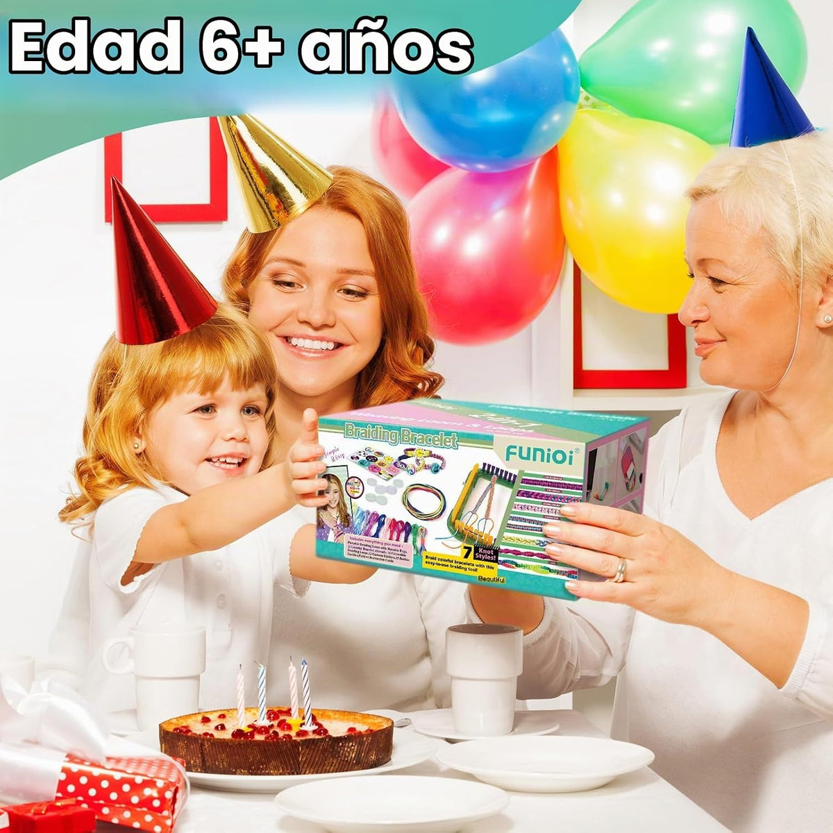FUNiOi Kit de telar de tejer juguetes para niños, proyectos de manualidades de bricolaje de 6 agarraderas y 10 pulseras de la amistad, kits de tejido de telar cuadrado armable 2 en 1, ideas de regalo