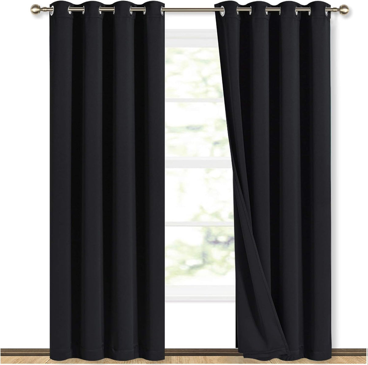 NICETOWN - Juego de 2 paneles de cortinas 100% blackout con aislamiento térmico, insonorizantes, de alta gama, para comedor, pasillo, 84 pulgadas de largo x 52 pulgadas de ancho (negro)