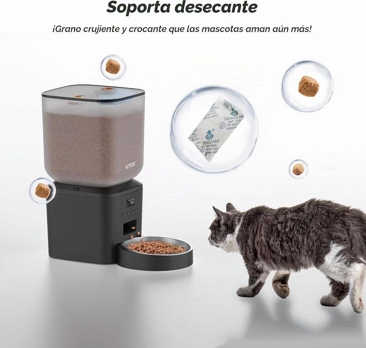 Comedero automático para perros, dispensador automático de alimentos para gatos de gran capacidad de 8 L/34 tazas con pantalla LCD, bandeja grande de alimentos, funciona con pilas, comedero