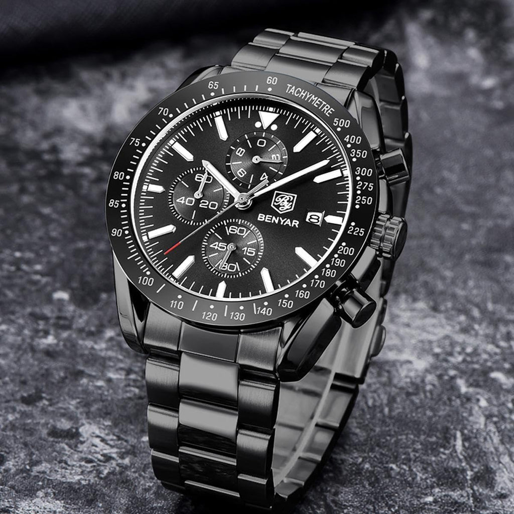 BENYAR Relojes para hombre, reloj de pulsera analógico con movimiento de cuarzo, correa de cuero/acero inoxidable/silicona, reloj de vestir casual para deportes de negocios, resistente al agua