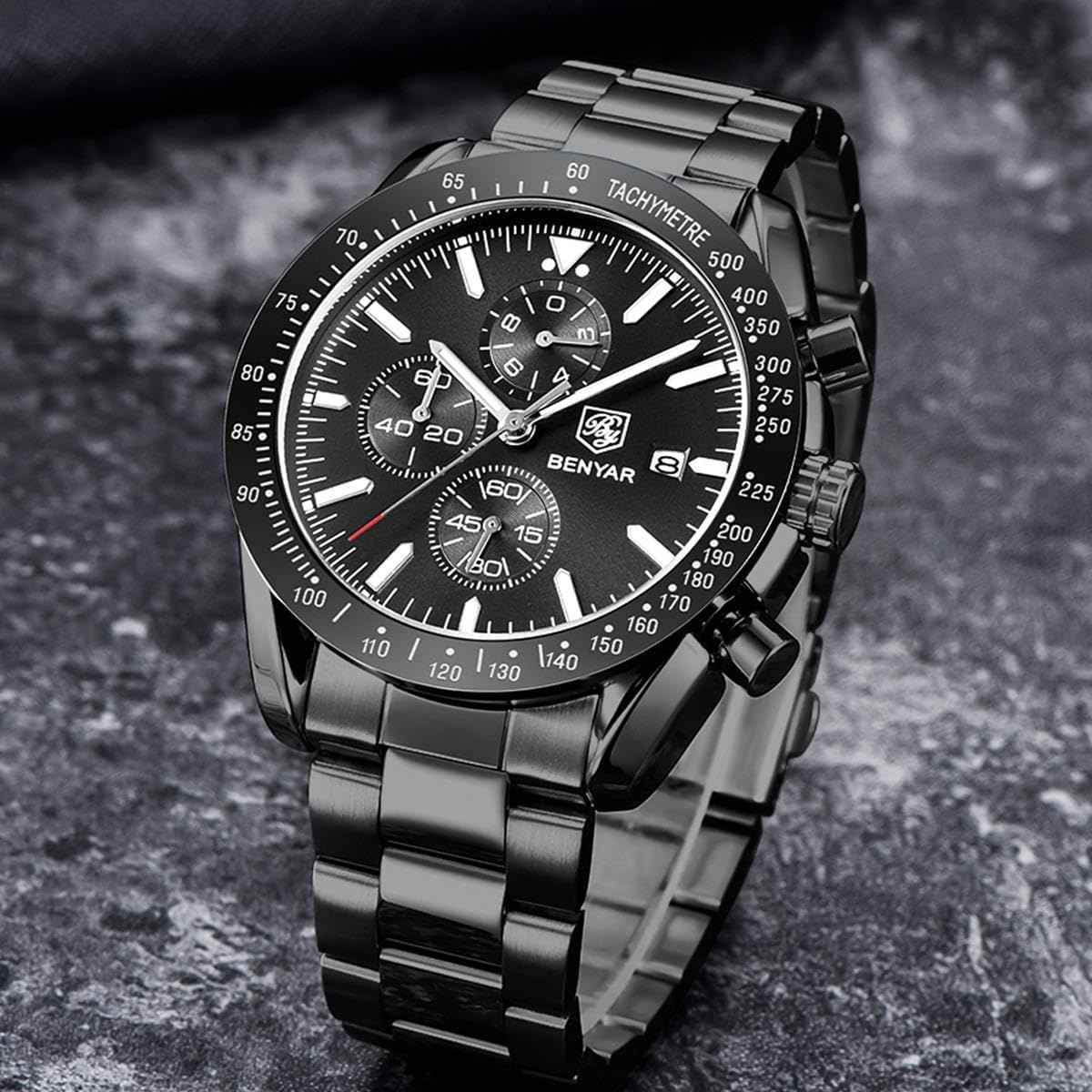 BENYAR Relojes para hombre, reloj de pulsera analógico con movimiento de cuarzo, correa de cuero/acero inoxidable/silicona, reloj de vestir casual para deportes de negocios, resistente al agua