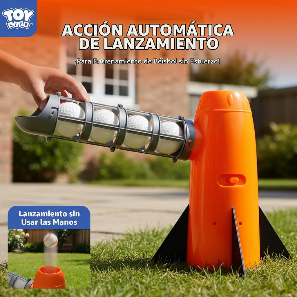 TOY Life Máquina de lanzamiento de béisbol para niños, juego de pelota de entrenamiento – Lanzador automático de máquina de lanzar para niños pequeños con 7 bolas, bate y guantes pegajosos | Juguete de béisbol Pop y Pitch para niños y niñas de 5 a 12 años