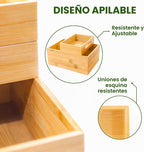 HOMESTEAD - Caja de almacenamiento apilable de bambú de 3 piezas, contenedor de almacenamiento grande, cajas de madera para cajones de maquillaje, baño, suministros de oficina, utensilios de cocina