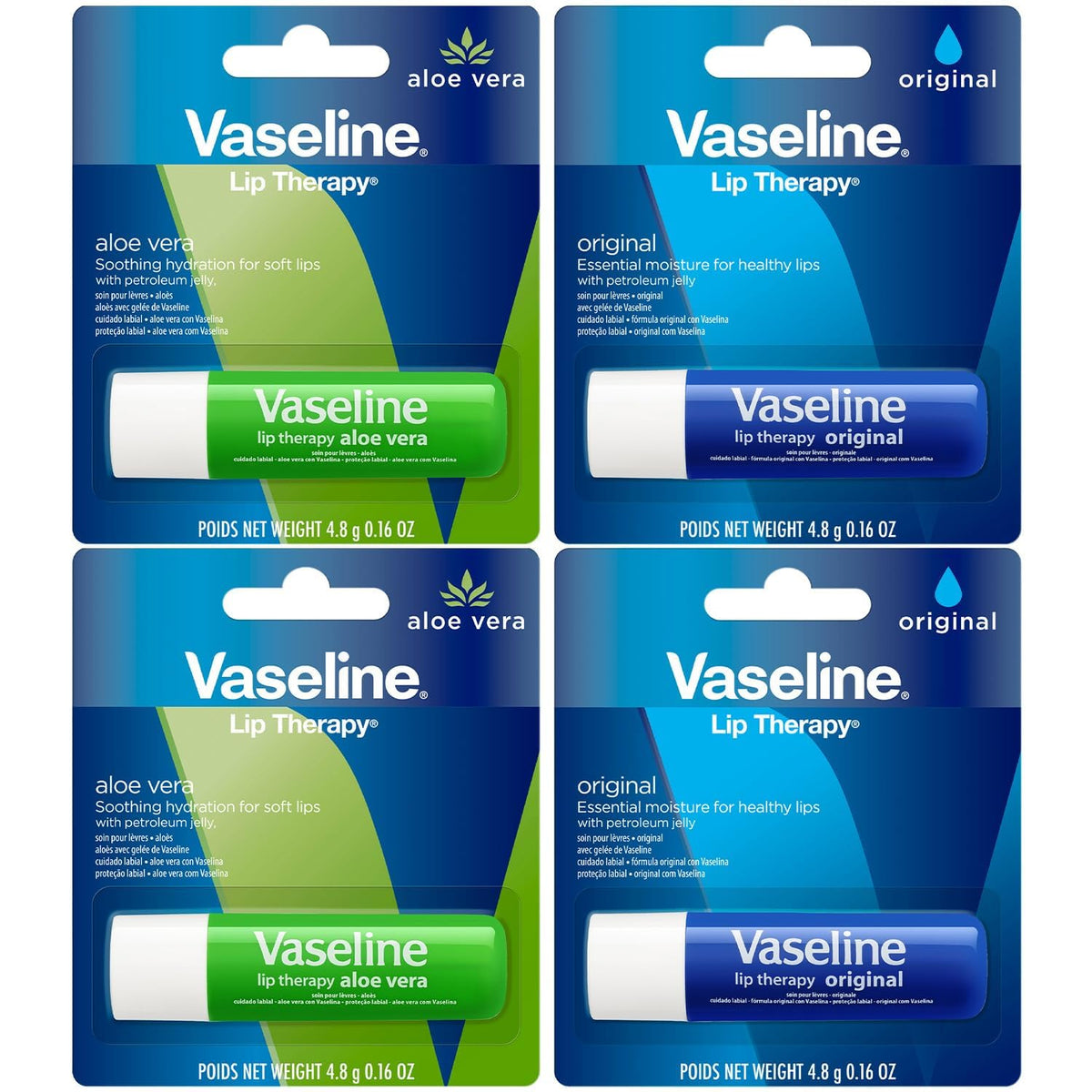 Vaseline Paquete de 4 variedades de terapia de labios, bálsamo labi...