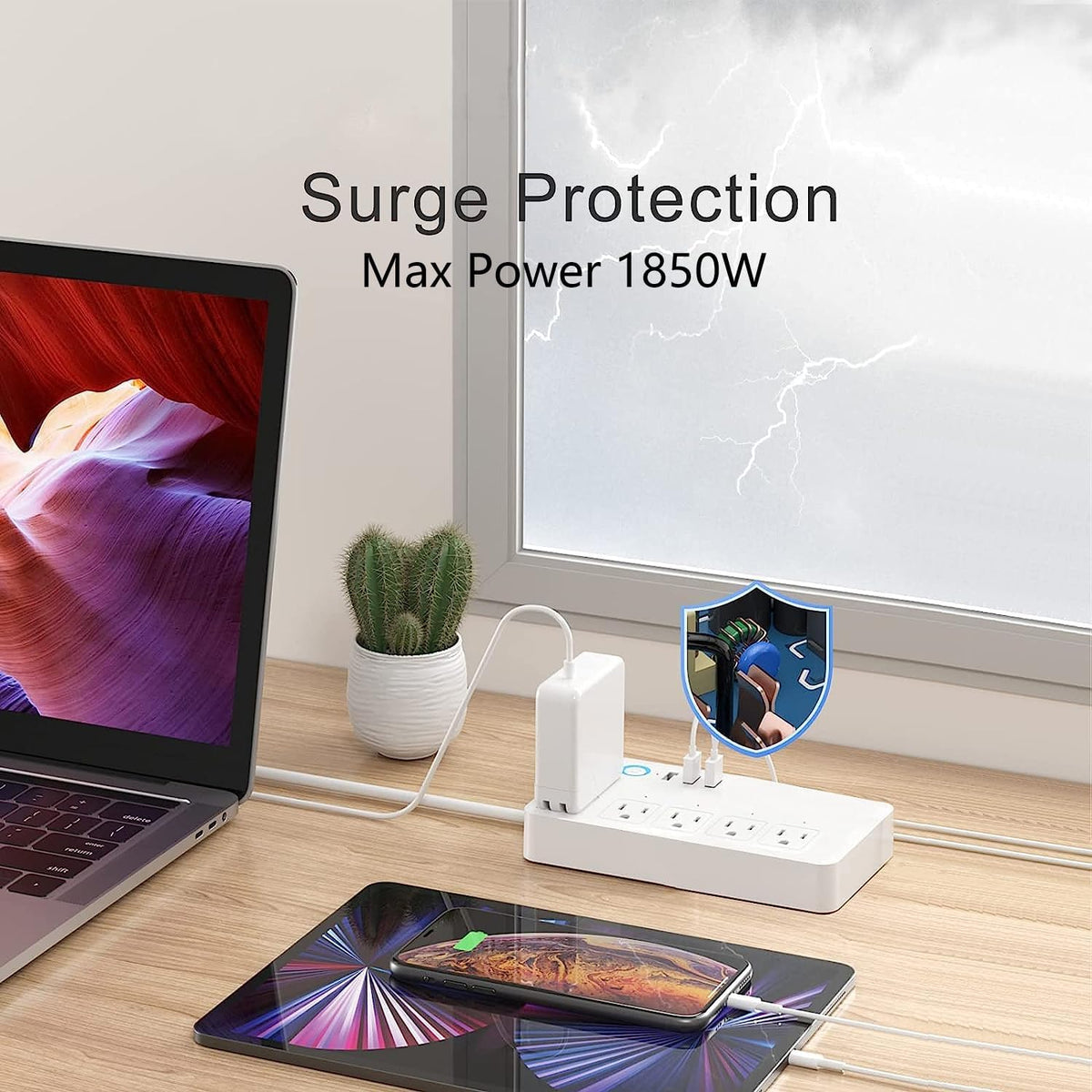 Lámpara UseeLink Tira de alimentación de enchufe inteligente, protector de sobretensiones WiFi compatible con Alexa Google Home, enchufes inteligentes con 4 puertos de carga USB 4