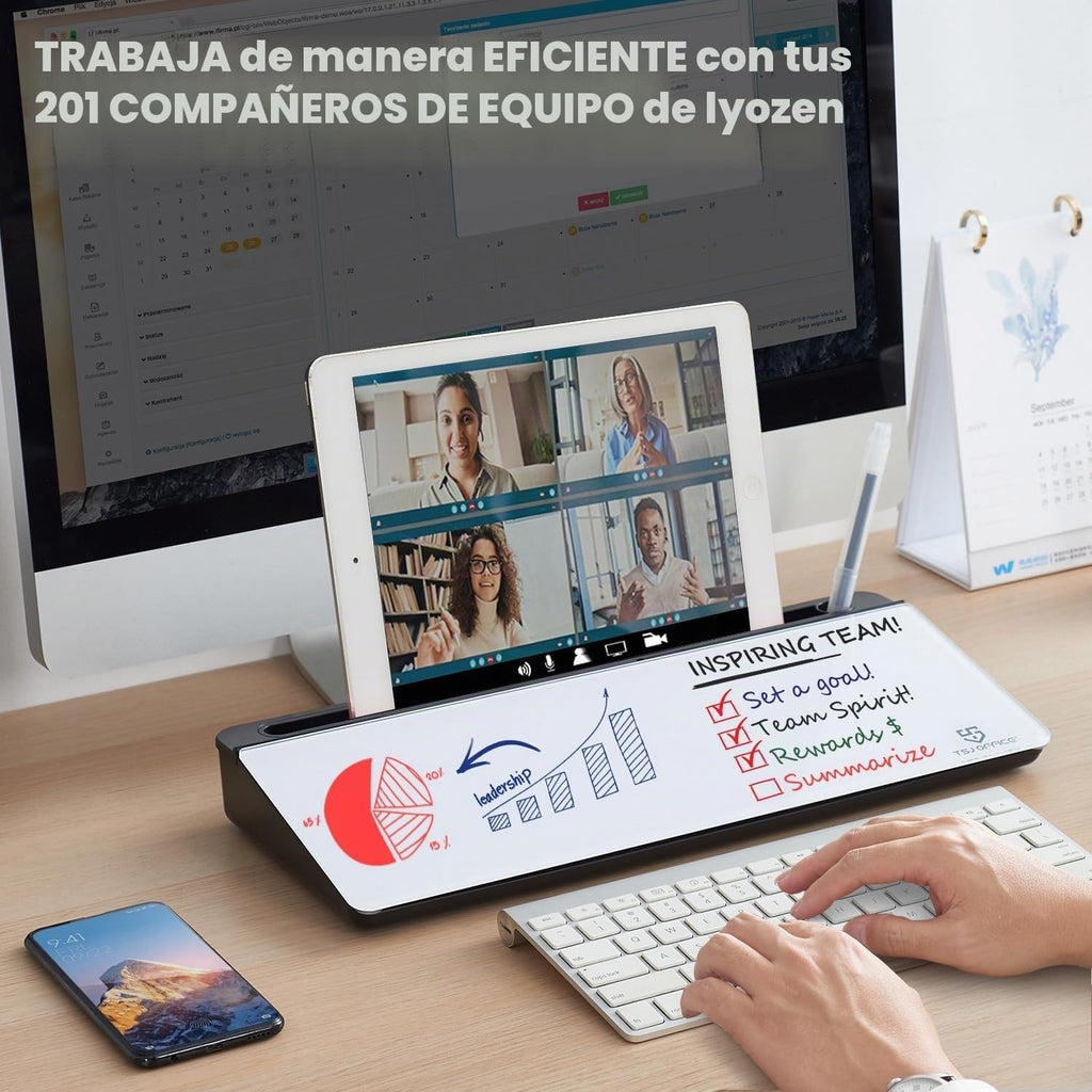 Pizarra blanca de escritorio para borrado en seco, soporte para teclado de computadora, almohadilla de superficie blanca con cajón, organizadores de escritorio con accesorios para oficina