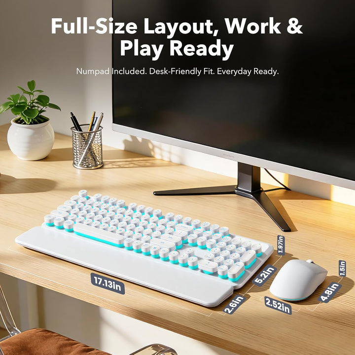 Combo de teclado y ratón inalámbricos, teclas redondas retroilumina...