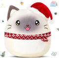 Athionsu - Almohada de felpa de gato de Navidad de 14 pulgadas con sombrero de Papá Noel, animal de peluche suave y tierno para decoración de Navidad y regalos, adorable almohada blanda para niños