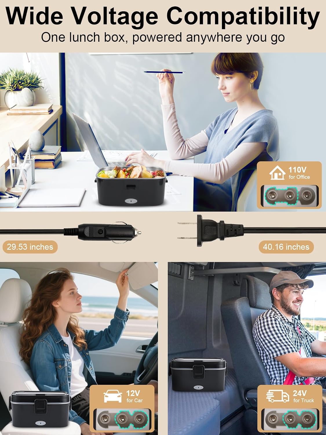 Fiambrera térmica de 1.8L para hombres, calentador de alimentos portátil