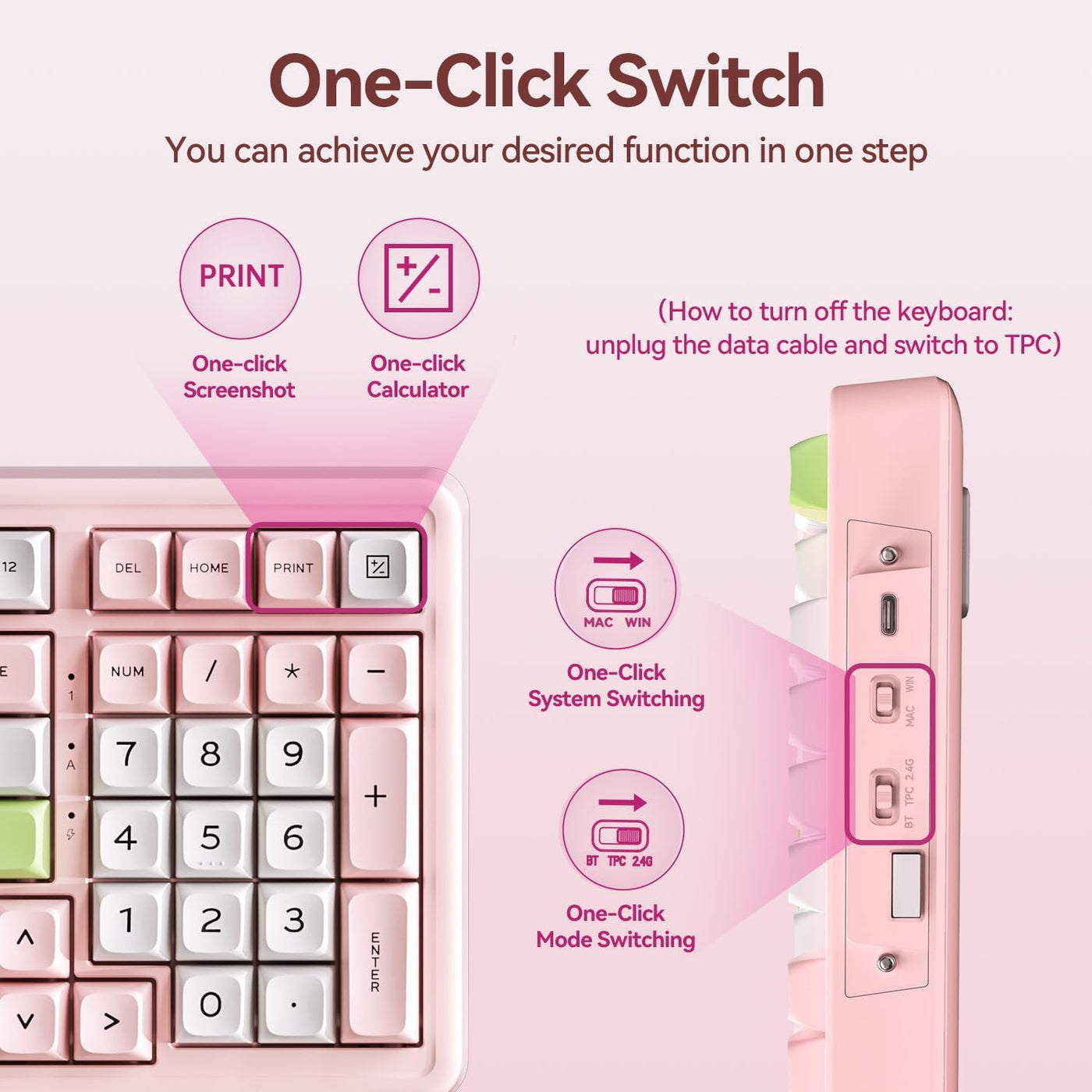AUSDOM H98 - Teclado mecánico cremoso rosa, teclado inalámbrico sil...