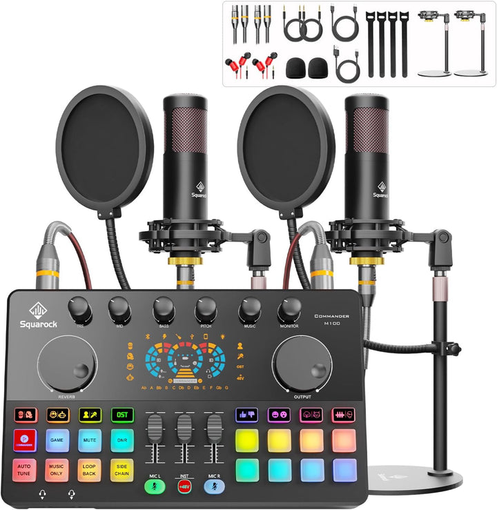 Paquete de equipo de podcast para 2 con micrófonos condensadores XL...