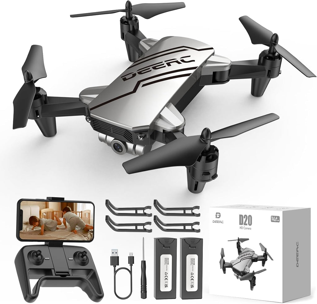 DEERC Mini dron D20 para niños con cámara FPV HD 1080P con control remoto, juguetes regalos para niños y niñas con retención de altitud, modo sin cabeza, ajuste de velocidad de inicio con una tecla