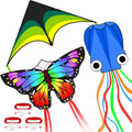 Mint's Colorful Life Paquete de 3 cometas para niños y adultos, fácil de volar, mariposa delta, pulpo, juego para principiantes, grandes cometas de playa para juegos y actividades al aire libre