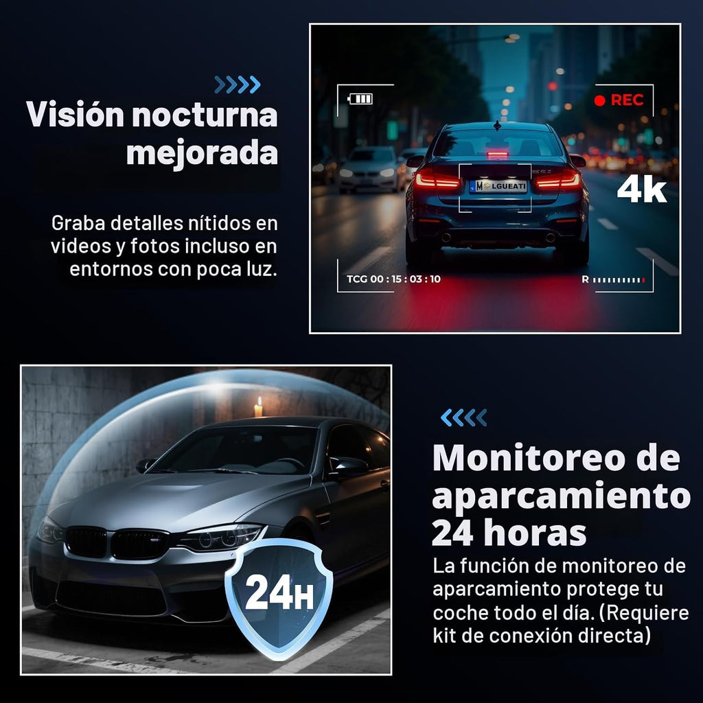 Dash Cam, cámara frontal y trasera 4K+2K Full HD para automóvil con 5G WiFi integrado, pantalla IPS de 3.0 pulgadas, incluye tarjeta de 64 GB, visión nocturna, grabación en bucle