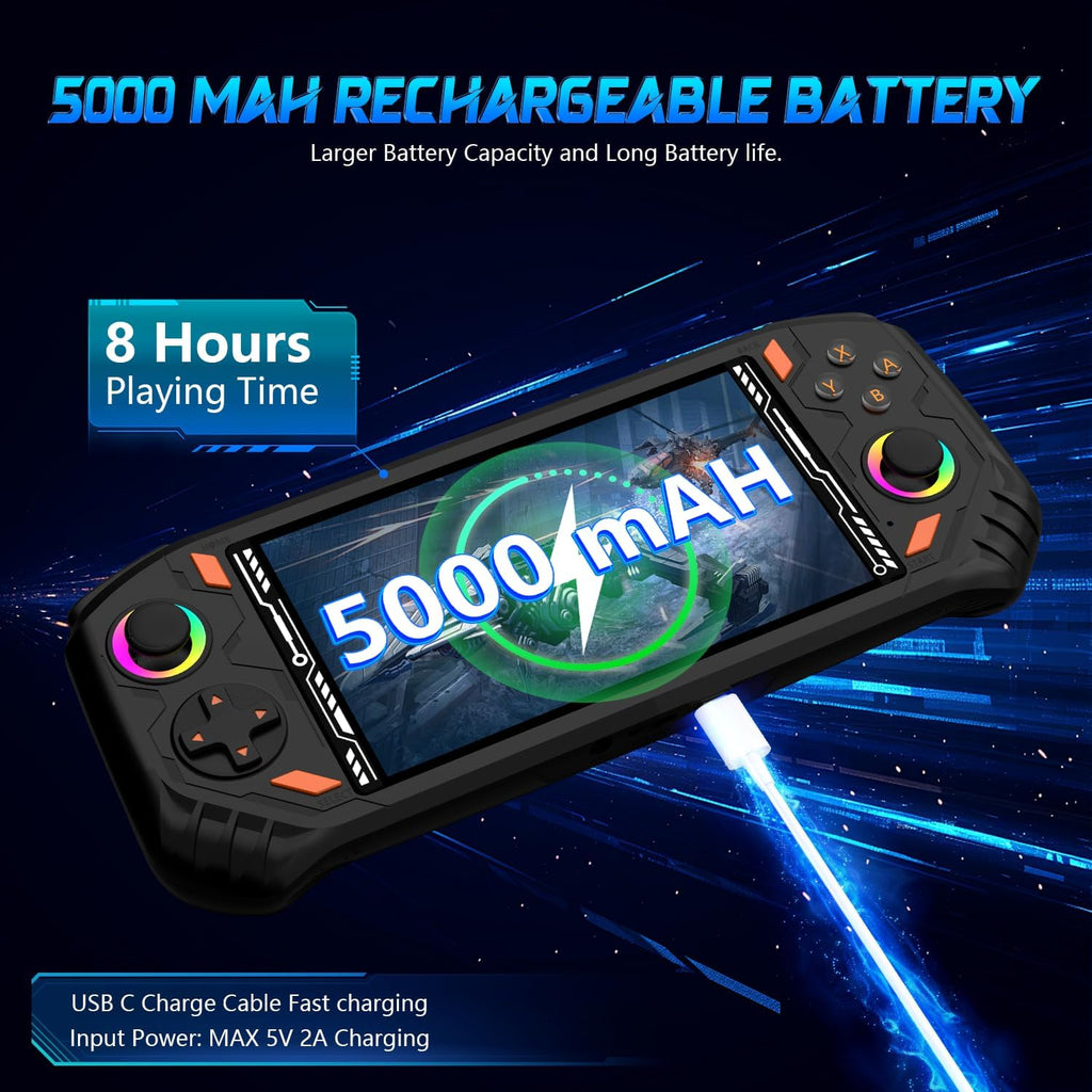 RG52MINI - Consola de juegos de mano retro, pantalla IPS de 5.5 pulgadas, sistema dual portátil, soporte de 64 GB de emulador y más de 22000 juegos clásicos, lucha en red WiFi, salida de TV HDMI