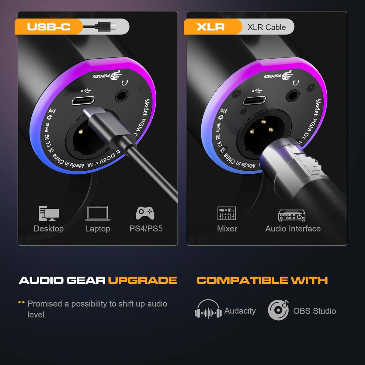 P PUPGSIS Micrófono de podcast XLR\/USB, micrófono para juegos con...