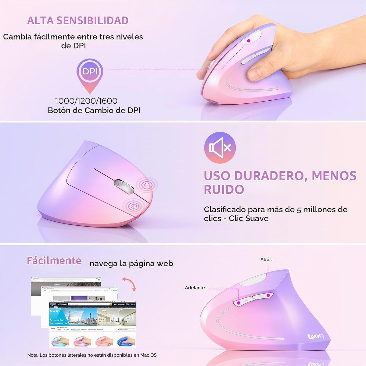 Lekvey Ratón ergonómico, ratón inalámbrico vertical USB C para MacBook Pro
