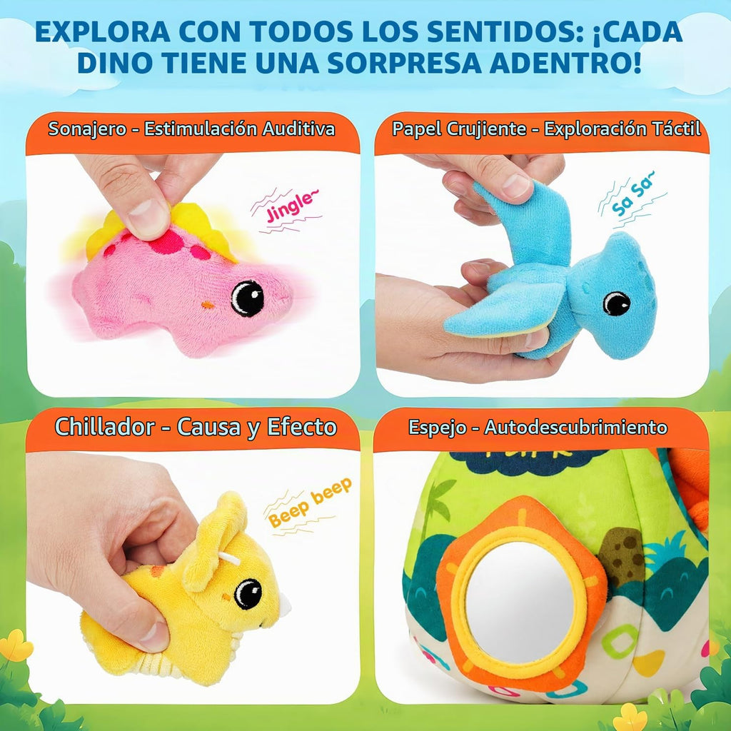 Juguete de peluche de dinosaurio para bebé con sonajero y espejo, a