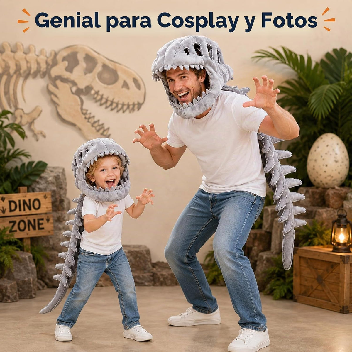 Disfraz de esqueleto de dinosaurio, juguetes de peluche de espinosaurio 3D con calavera y columna vertebral, cosplay de Halloween y disfraz de fiesta