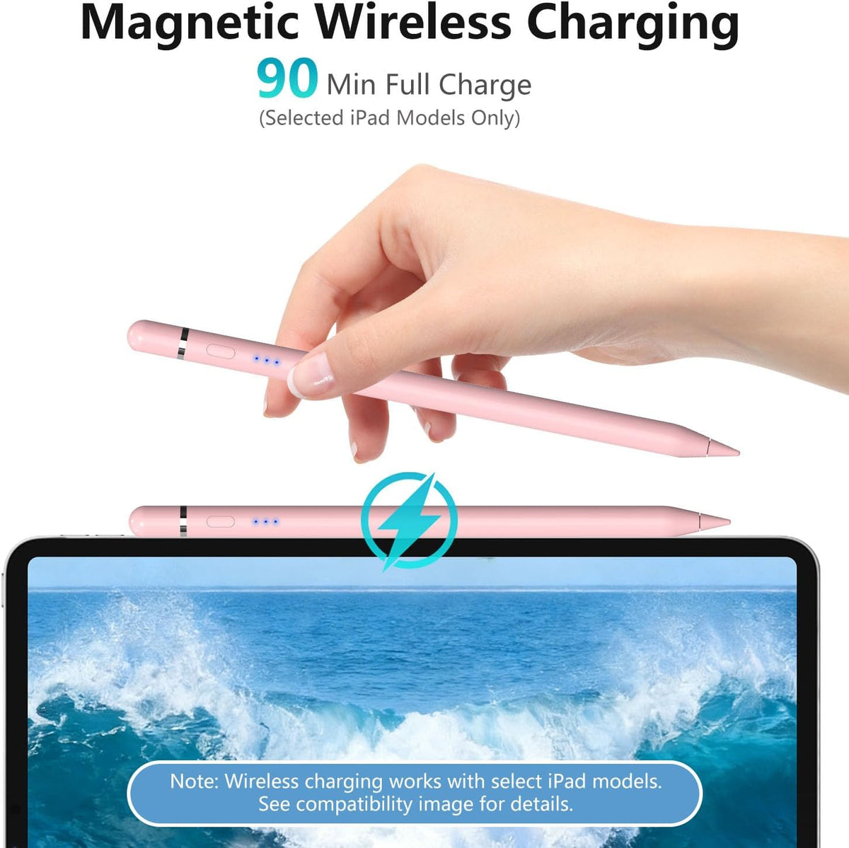 Lápiz para iPad de 1ª generación para iPad, lápiz capacitivo para Apple Pencil de 2ª generación con sensibilidad de inclinación de carga magnética y rechazo de palma, lápiz para iPad Pro 11/12.9/13, Air, Mini rosa