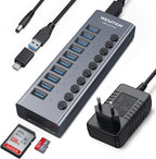 WENTER, hub USB 3.0 de 10 puertos, alimentado, adaptador 12V/3A